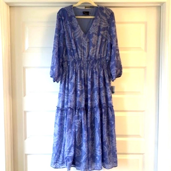 NWT JUST TAYLOR Forget Me Not Paisley Midi Dress Cobalt Chiffon 16 - Picture 3 of 8